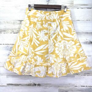 Ann Taylor Yellow & White Floral‎ A Line Ruffle Bottom Lined Midi Skirt Size 4